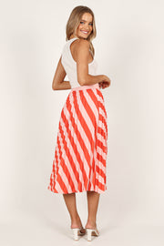 BOTTOMS @Kimberly Pleat Midi Skirt - Pink Stripe (waiting on bulk)