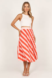 BOTTOMS @Kimberly Pleat Midi Skirt - Pink Stripe (waiting on bulk)
