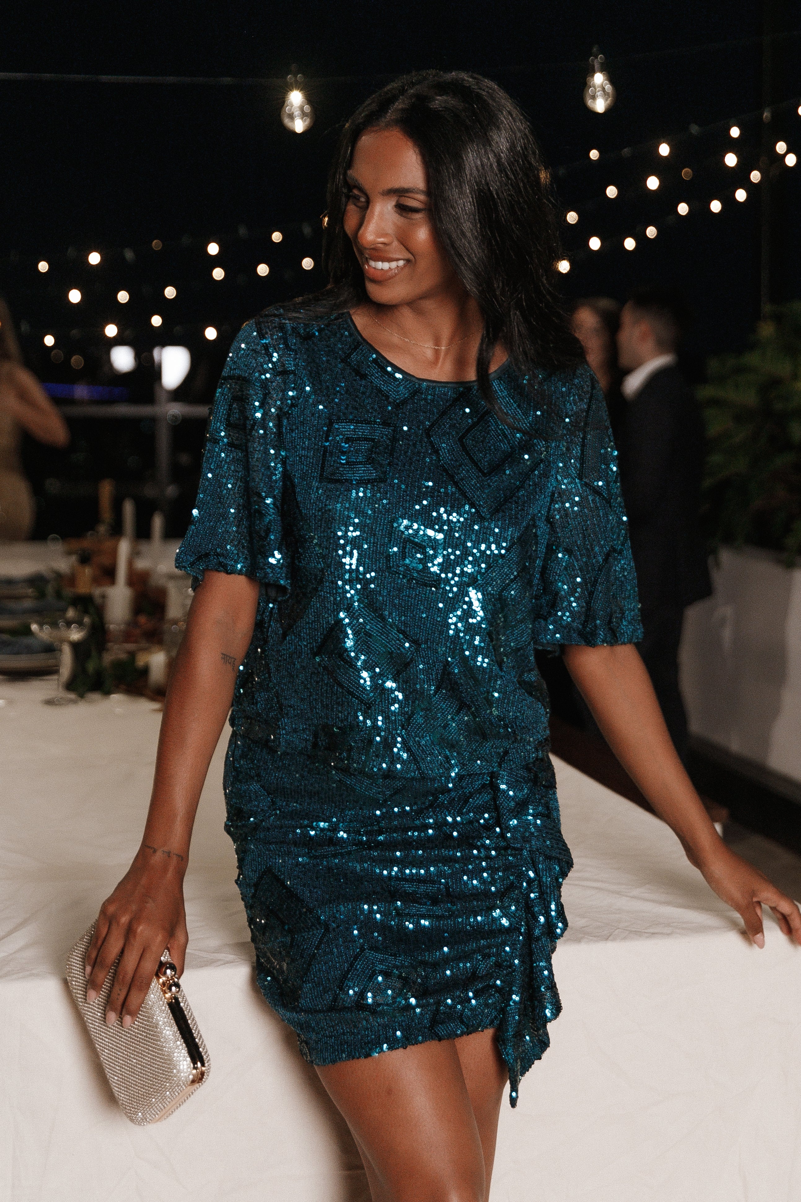 BOTTOMS @Lana Sequin Mini Skirt - Hunter Green