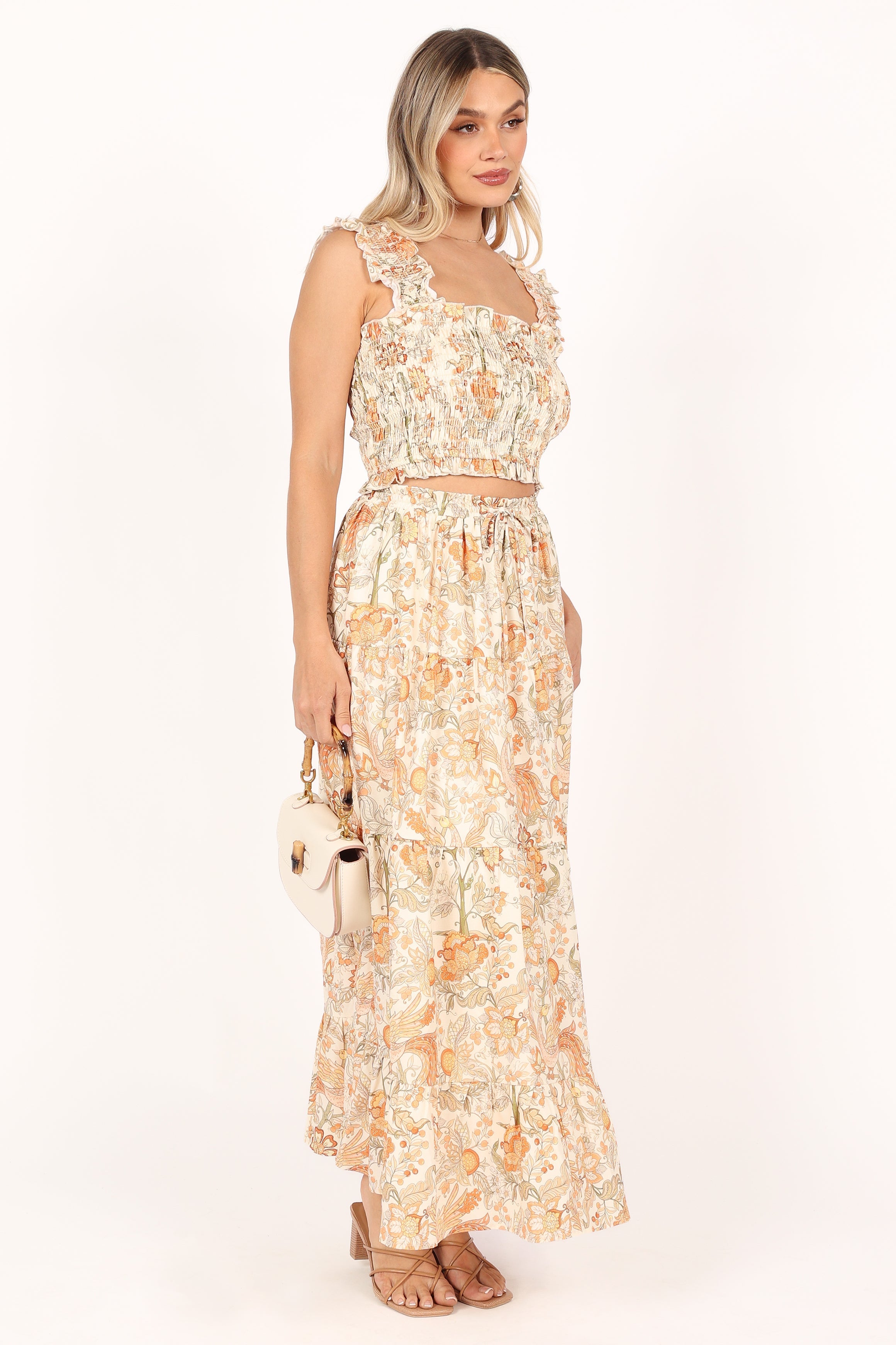 BOTTOMS @Leo Maxi Skirt - Tan Floral