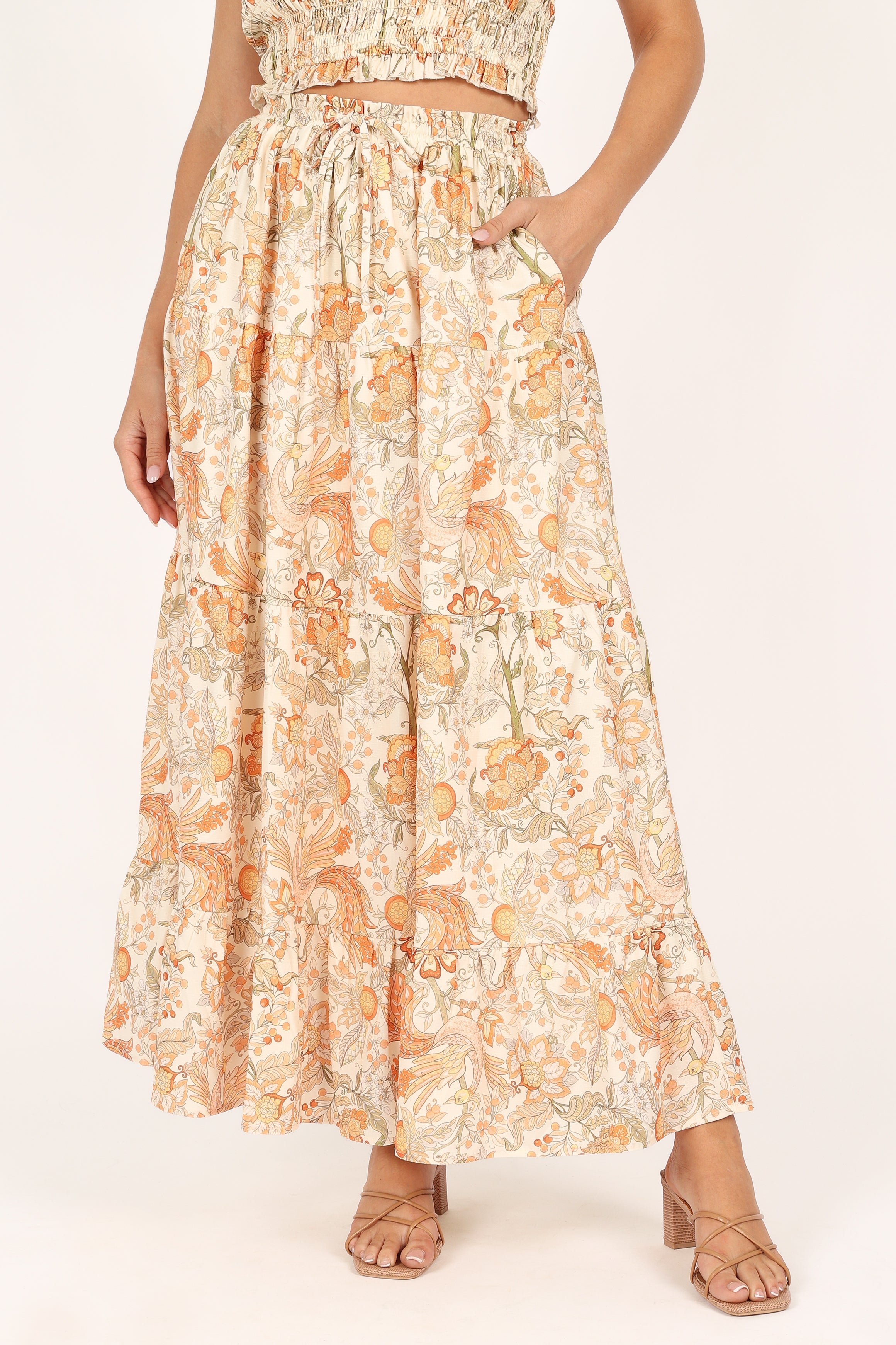 BOTTOMS @Leo Maxi Skirt - Tan Floral