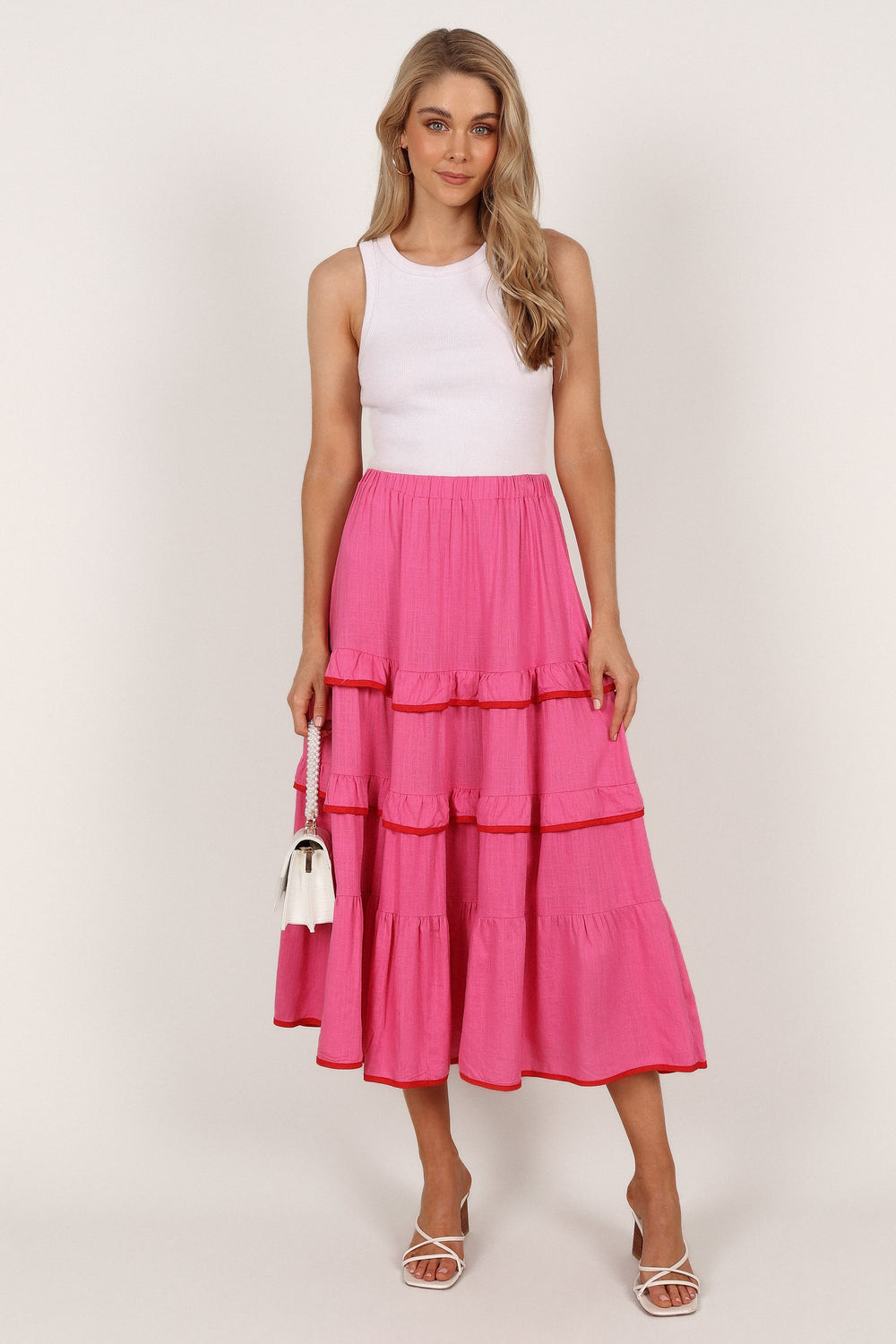Louise Ruffle Midi Skirt - Pink - Petal & Pup