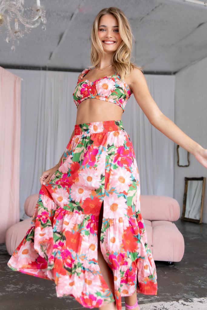 Marbella Midi Skirt - Pink Floral - Petal & Pup