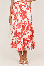 BOTTOMS @Renee Midi Skirt - Red Floral (waiting on bulk)