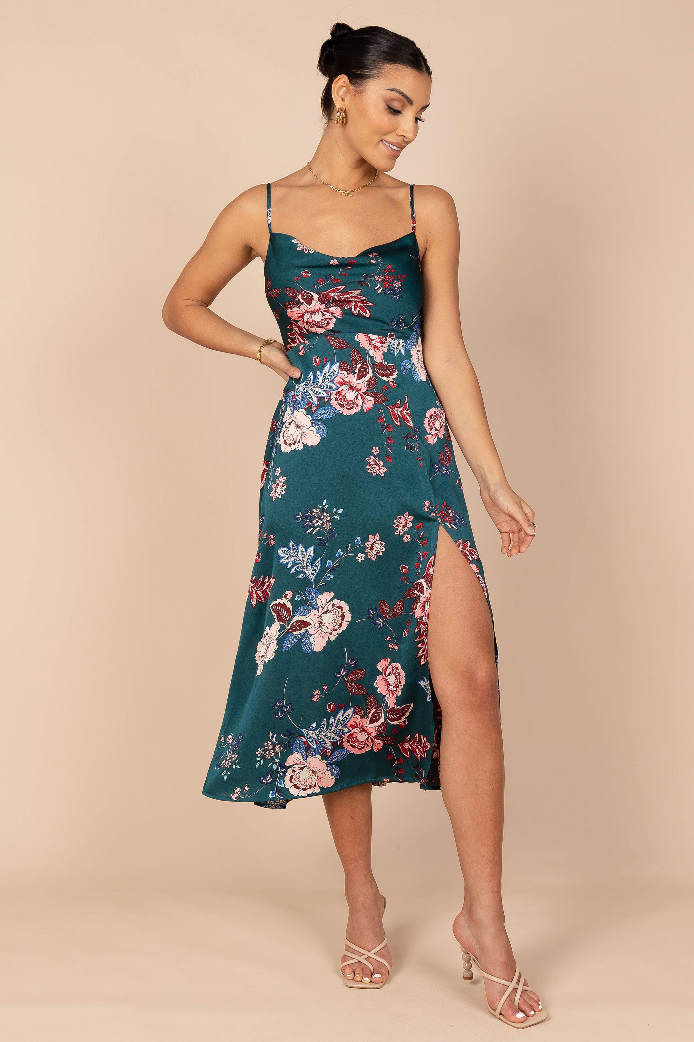 Alejandra Cowl Neck Midi Dress Emerald Petal Pup