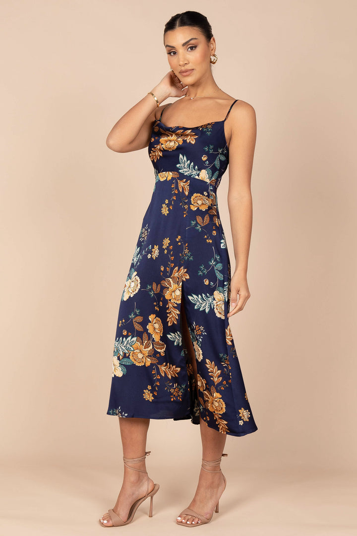 Alejandra Cowl Neck Midi Dress - Navy - Petal & Pup