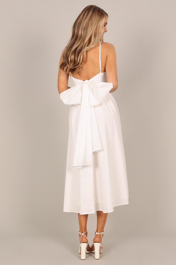 DRESSES @Alice Bow Back Midi Dress - White