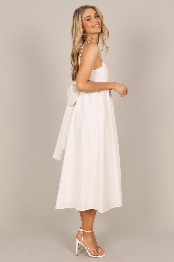 DRESSES @Alice Bow Back Midi Dress - White