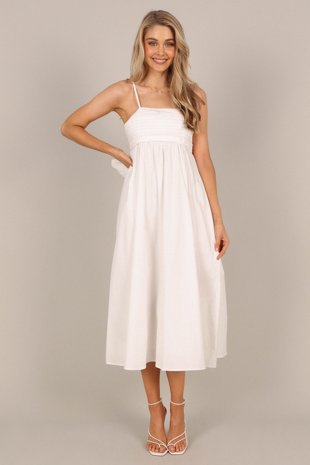DRESSES @Alice Bow Back Midi Dress - White
