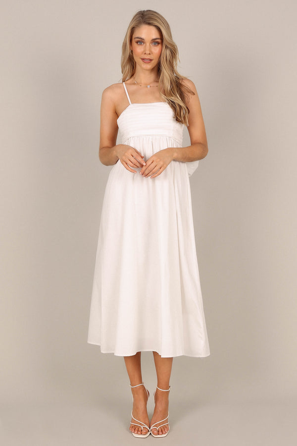 DRESSES @Alice Bow Back Midi Dress - White