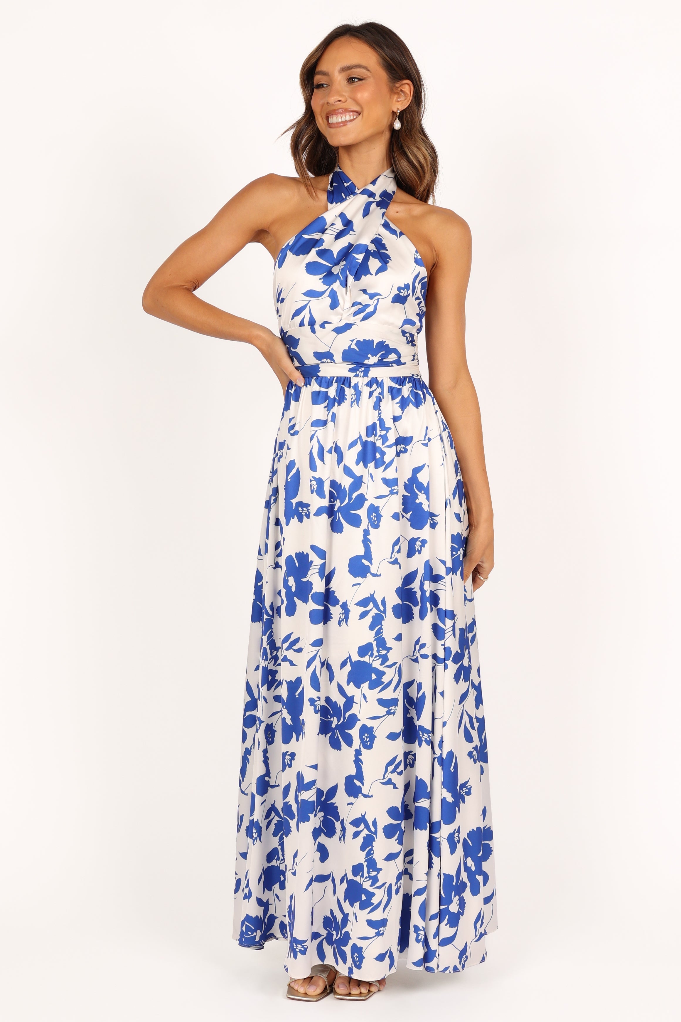 DRESSES @Allora Halter Dress - Blue Floral