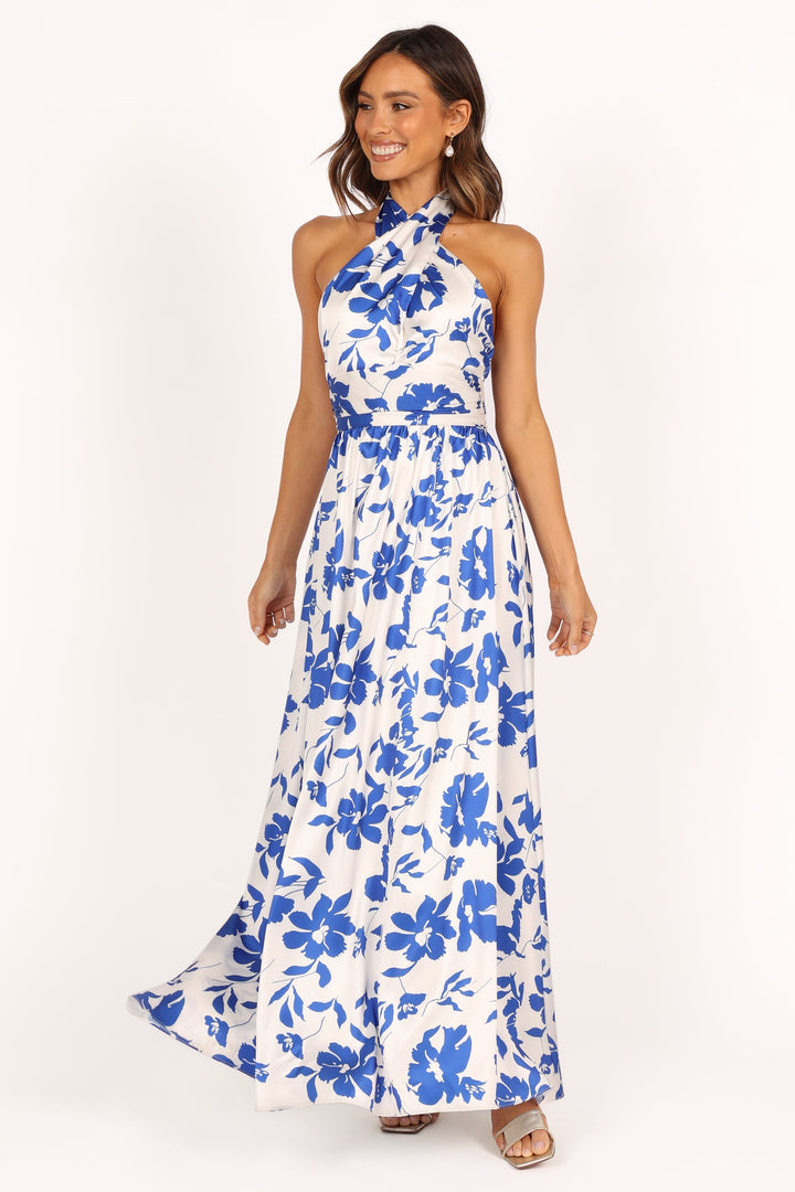 Blue Pineapple Printed Halter Dress