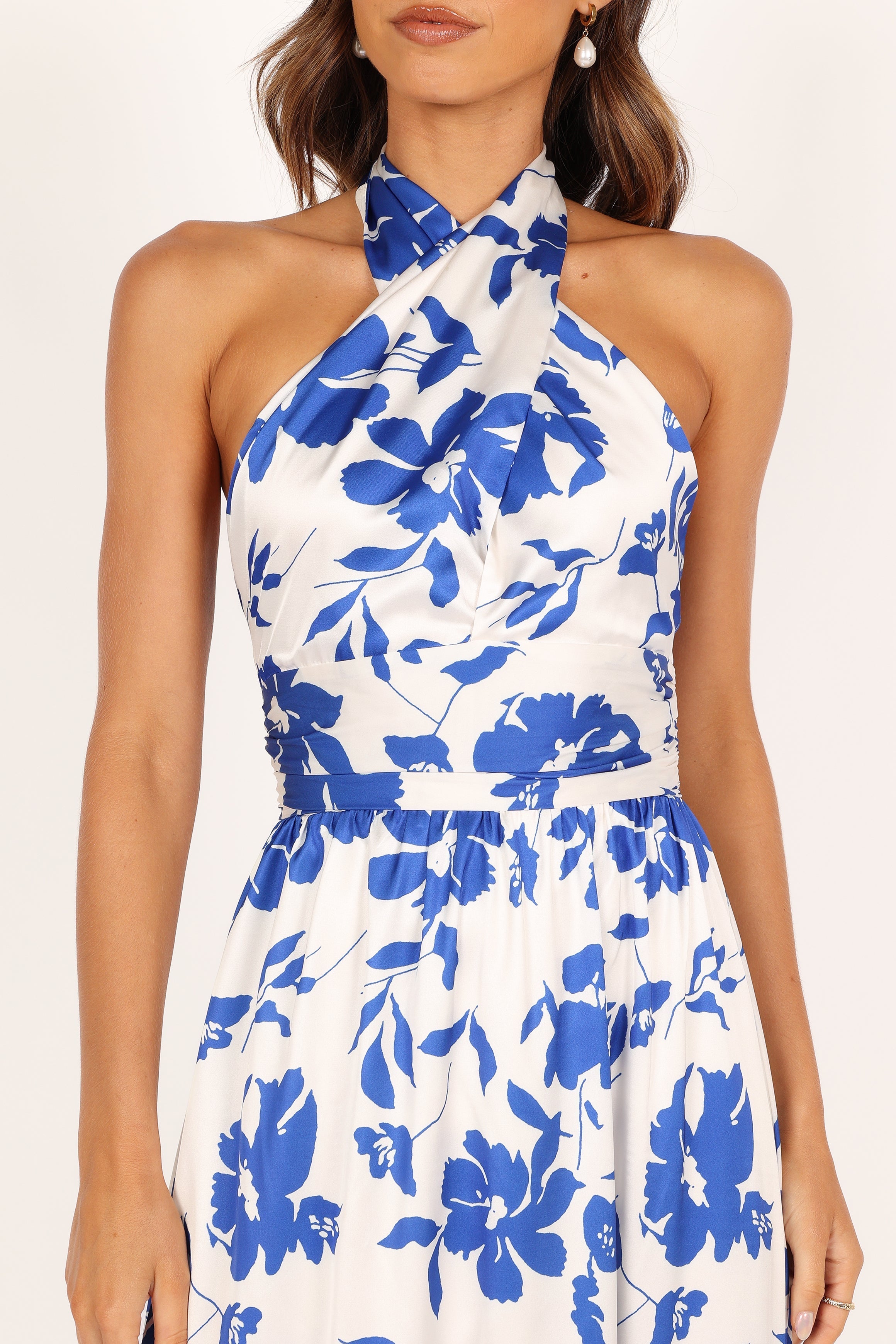 DRESSES @Allora Halter Dress - Blue Floral