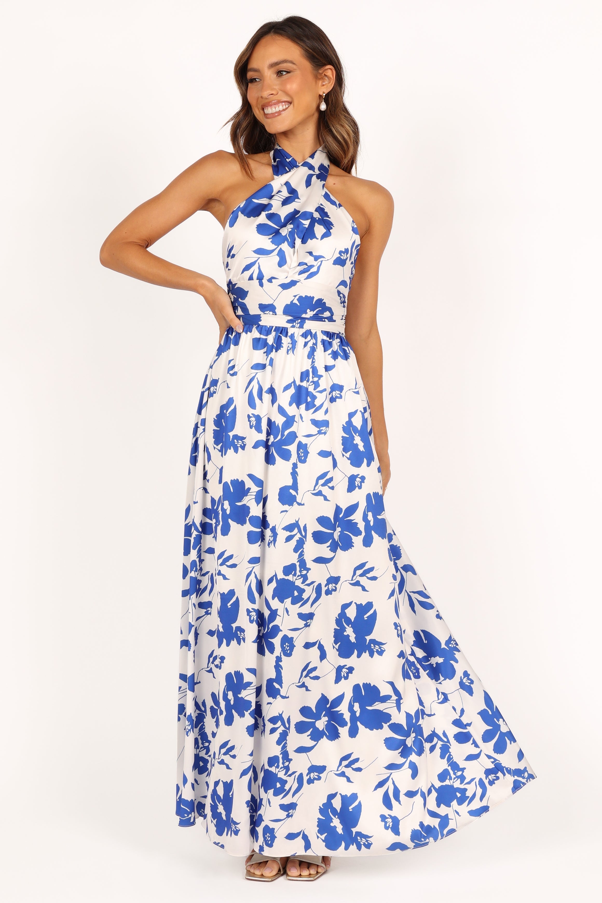 DRESSES @Allora Halter Dress - Blue Floral