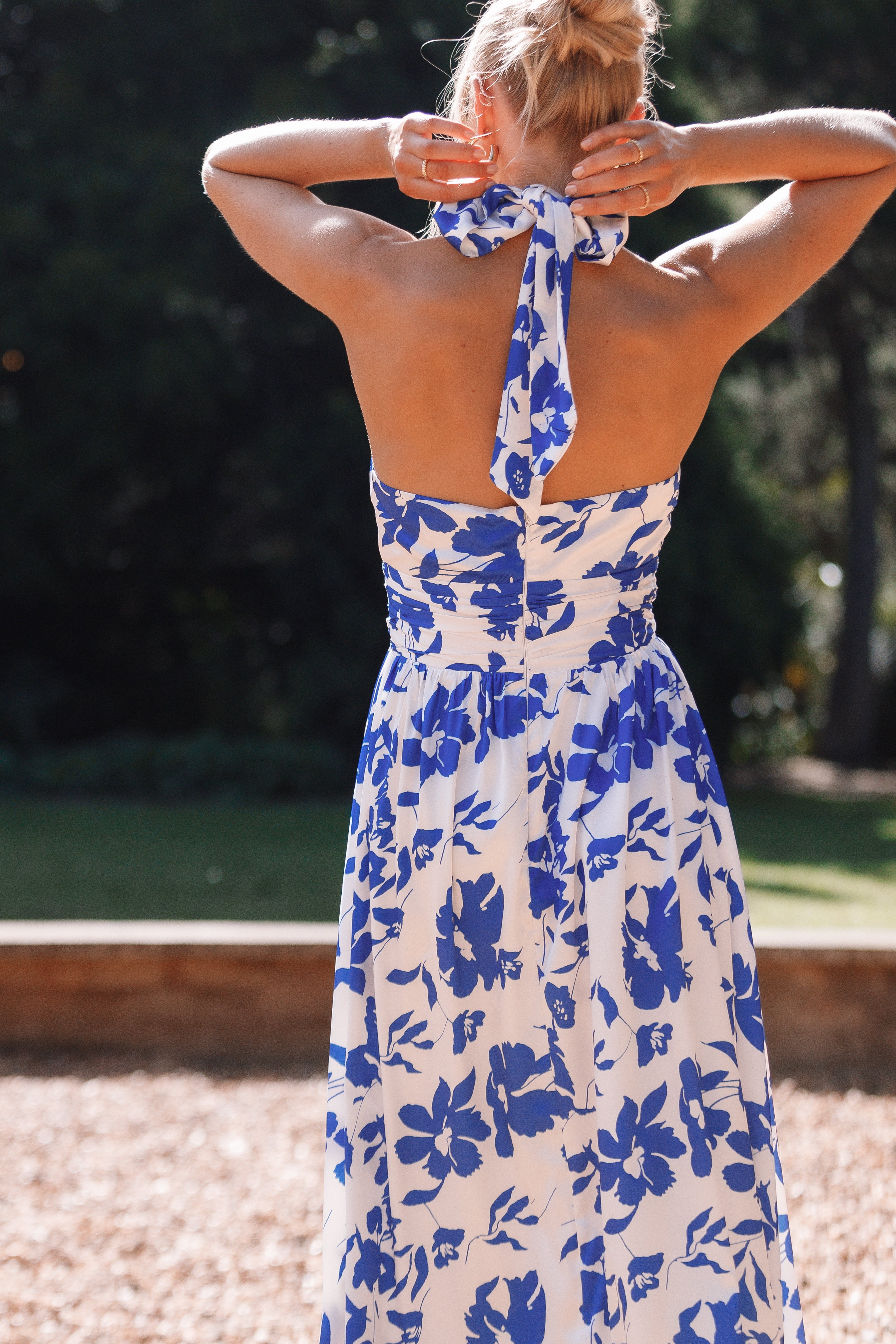 Blue Botanical Floral Women's Halter Dress - Sleeveless Floral Print, A Line Dress, Elegant offers Sundress, Stunning Dresses, Colorful Leafy Gypsy