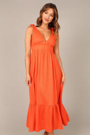 DRESSES @Ally Tie Up Shoulder Strap Maxi Dress - Coral Red