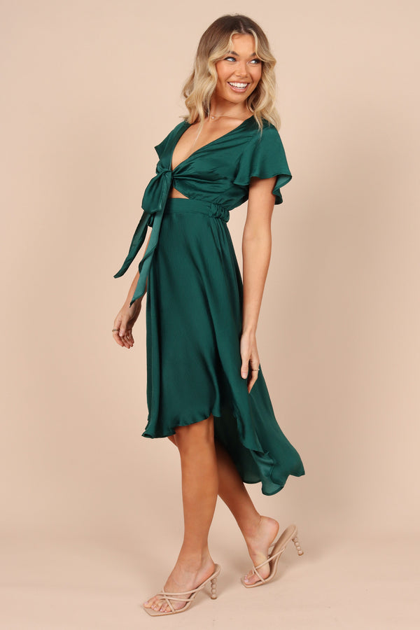 DRESSES @Amanda Hi Lo Tie Front Dress - Emerald (described waiting on bulk)