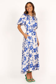 DRESSES @Aminah Puff Sleeve Dress - Blue Floral