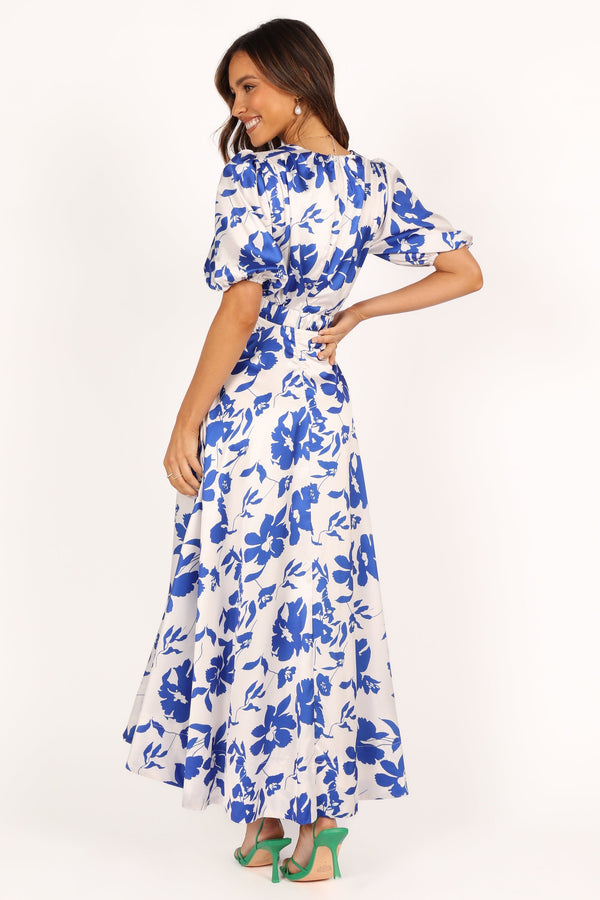 DRESSES @Aminah Puff Sleeve Dress - Blue Floral