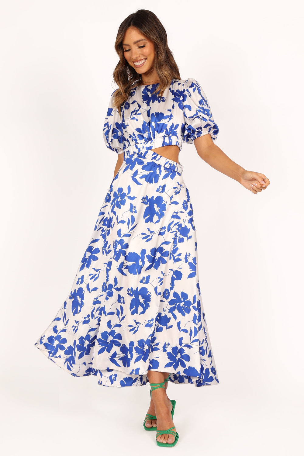 DRESSES @Aminah Puff Sleeve Dress - Blue Floral