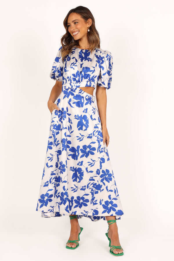 DRESSES @Aminah Puff Sleeve Dress - Blue Floral