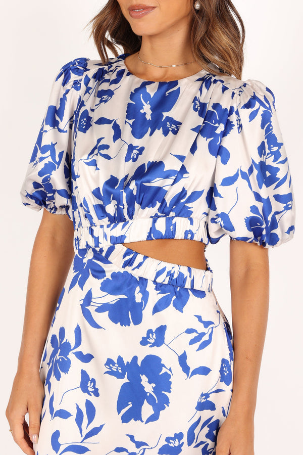 DRESSES @Aminah Puff Sleeve Dress - Blue Floral