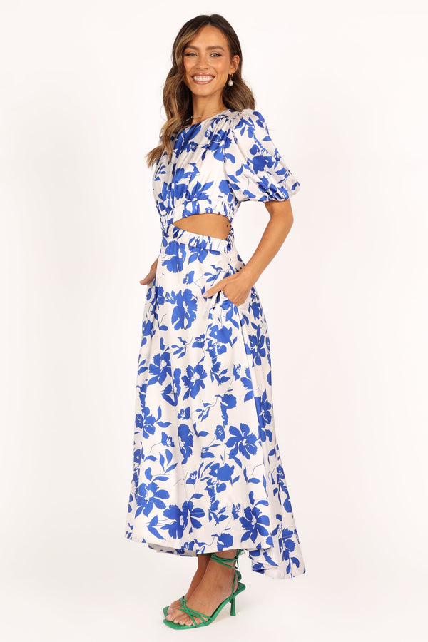 DRESSES @Aminah Puff Sleeve Dress - Blue Floral