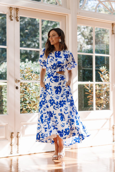 Aminah Puff Sleeve Dress Blue Floral - Main Image