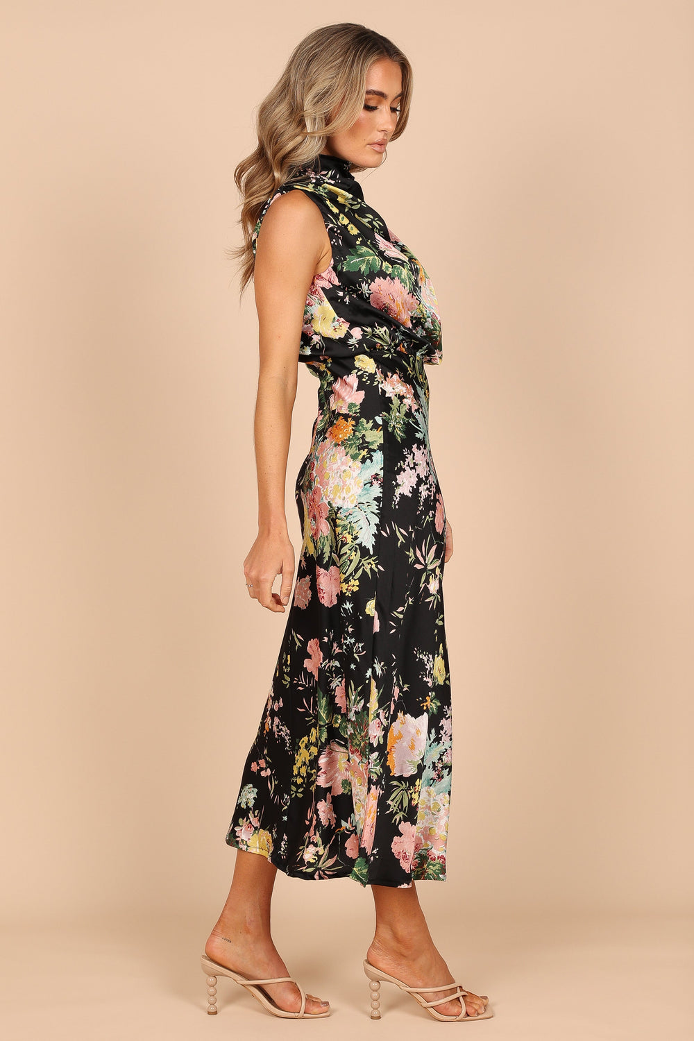 Shop Formal Dress - Anabelle Halter Neck Midi Dress - Black Floral fifth image