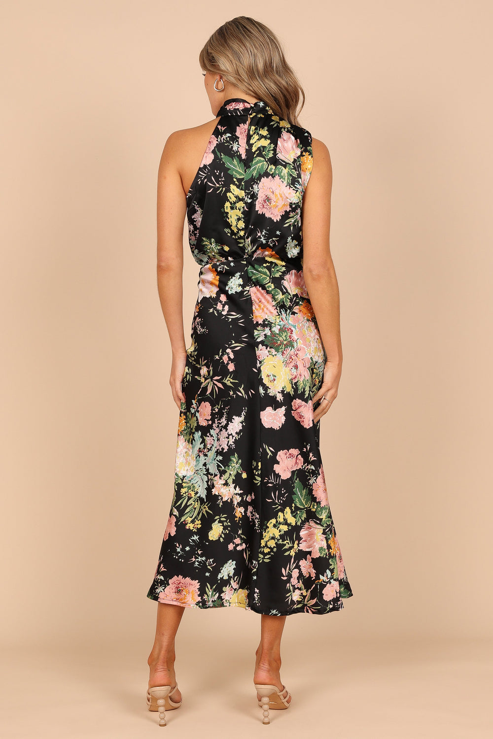 Shop Formal Dress - Anabelle Halter Neck Midi Dress - Black Floral third image