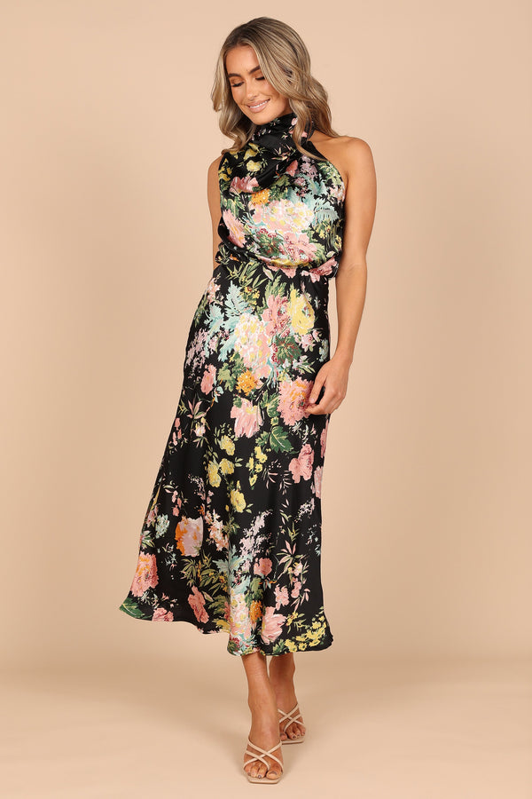 DRESSES @Anabelle Halter Neck Maxi Dress - Black Floral (waiting on bulk)