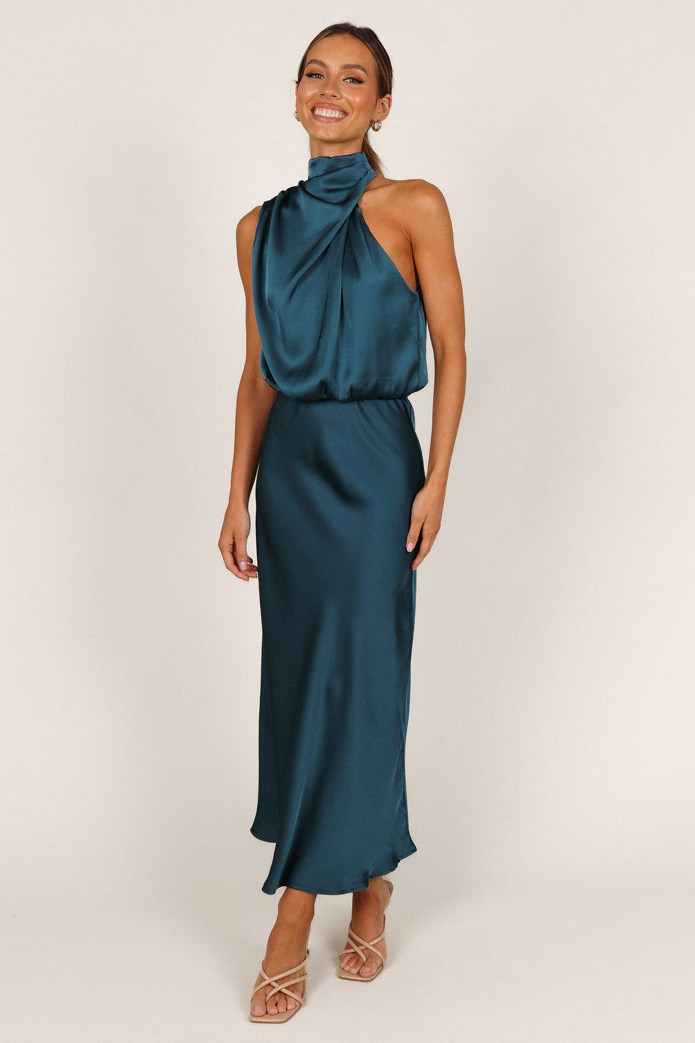 Shop Formal Dress - Anabelle Halter Neck Midi Dress - Teal sixth image