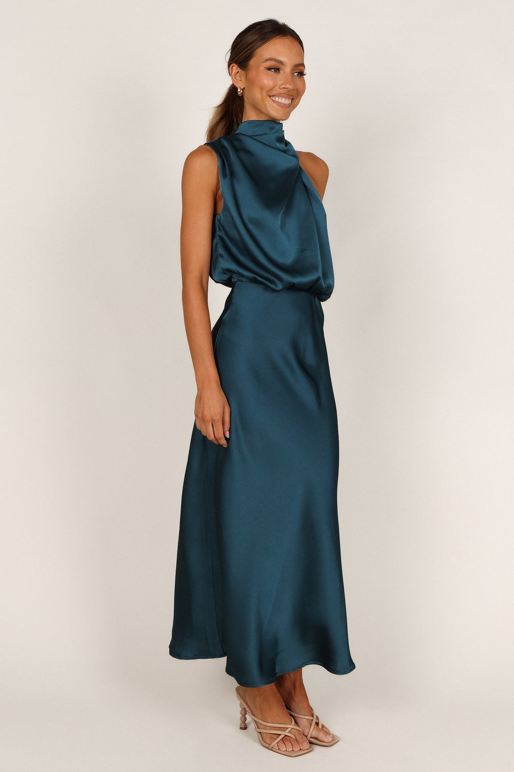 Shop Formal Dress - Anabelle Halter Neck Midi Dress - Teal fifth image