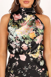 DRESSES @Anabelle Halter Neck Mini Dress - Black Floral