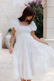 DRESSES Annette Puff Sleeve Shirred Midi Dress - White