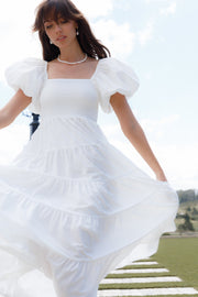 DRESSES Annette Puff Sleeve Shirred Midi Dress - White