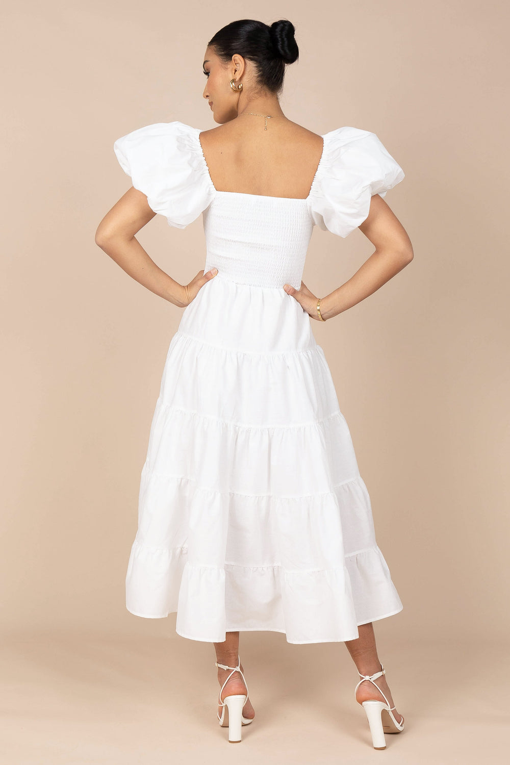 DRESSES @Annette Puff Sleeve Shirred Mini Dress - White (waiting on bulk)
