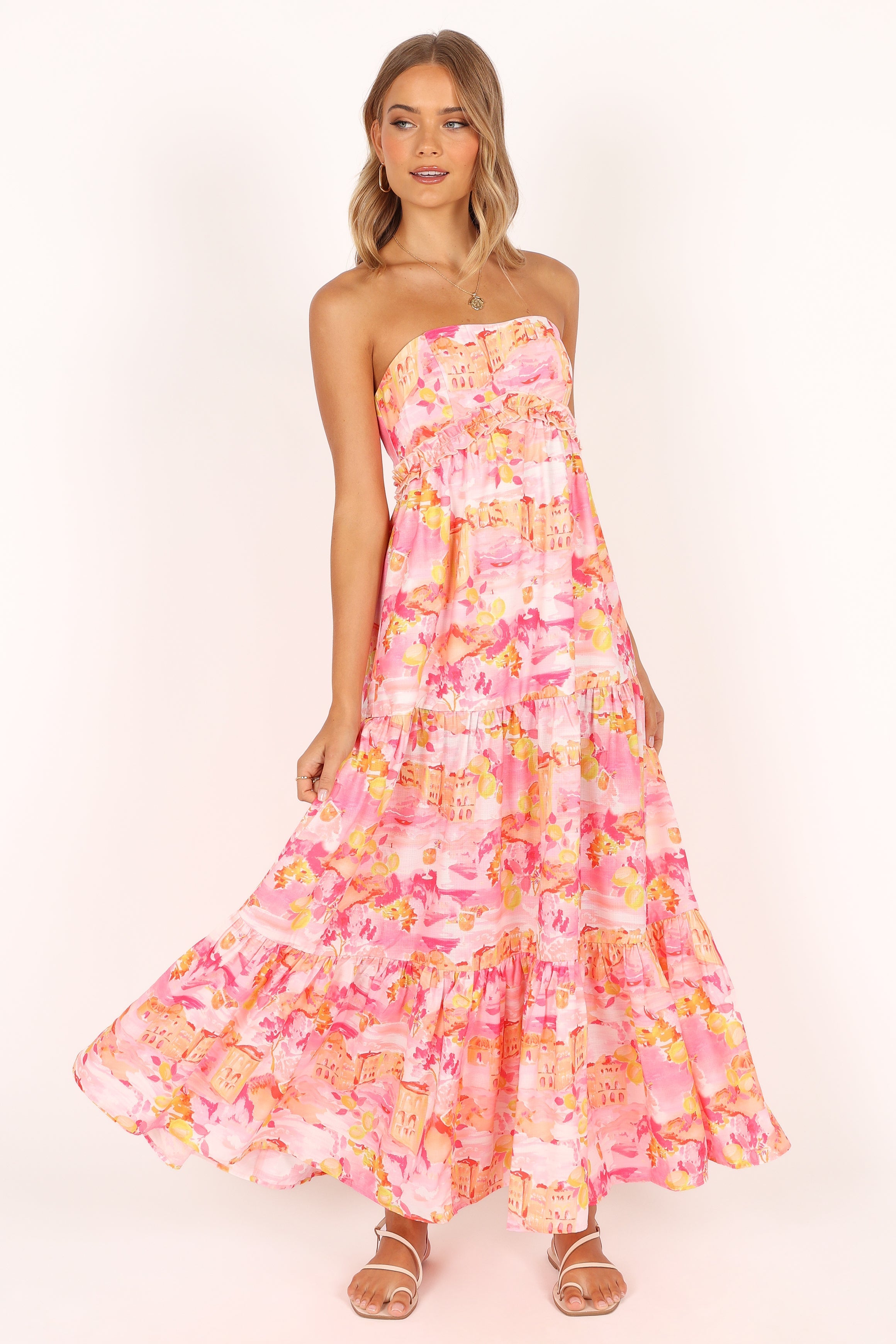 DRESSES @Arianna Strapless Dress - Pink Scenic