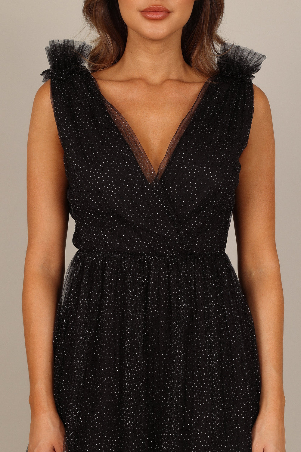 DRESSES @Asteria Tulle tiered Maxi Dress - Black Sparkle