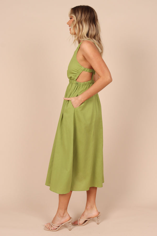 DRESSES @Aubrey Cutout Midi Dress - Green (waiting on bulk)