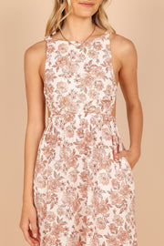 DRESSES Aubrey Cutout Midi Dress - Tan Floral