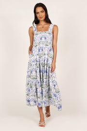 DRESSES @August Shirred Maxi Dress - Blue Floral