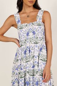 DRESSES @August Shirred Maxi Dress - Blue Floral