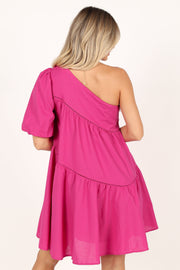 DRESSES @Ava One Shoulder Mini Dress - Magenta