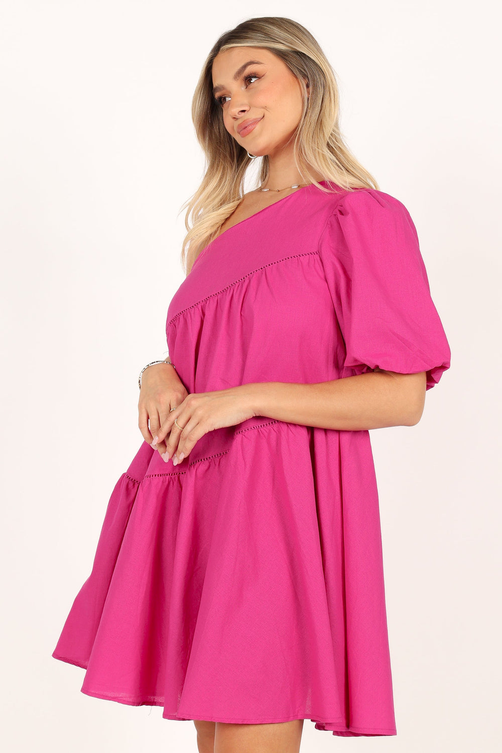 DRESSES @Ava One Shoulder Mini Dress - Magenta