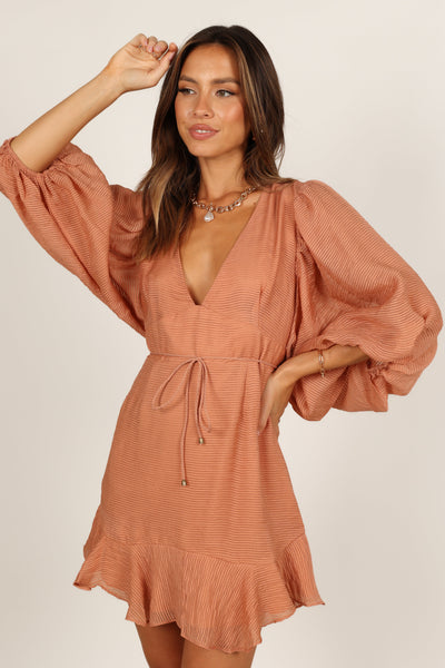 Bailey Puff Sleeve Mini Dress - Rust - Petal & Pup