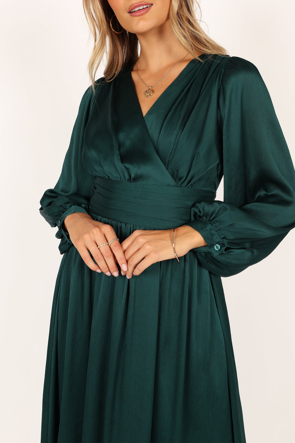 Emerald Green Maxi Dress - OTS Maxi Dress - Balloon Sleeve Dress