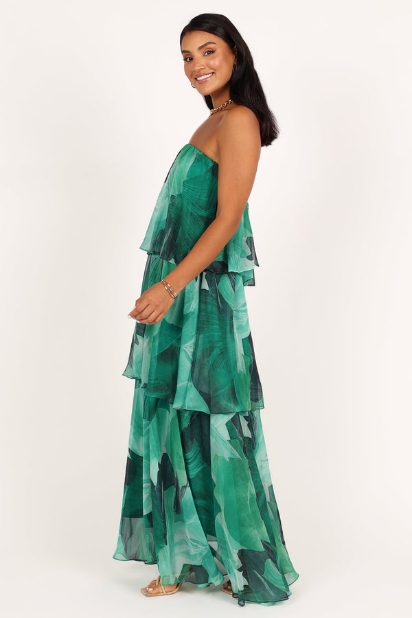 DRESSES @Bloom Strapless Maxi Dress - Green Floral