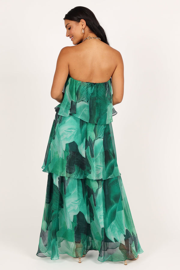 DRESSES @Bloom Strapless Maxi Dress - Green Floral