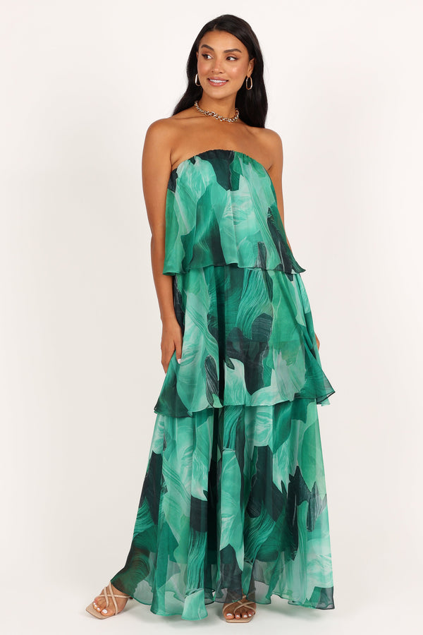 DRESSES @Bloom Strapless Maxi Dress - Green Floral